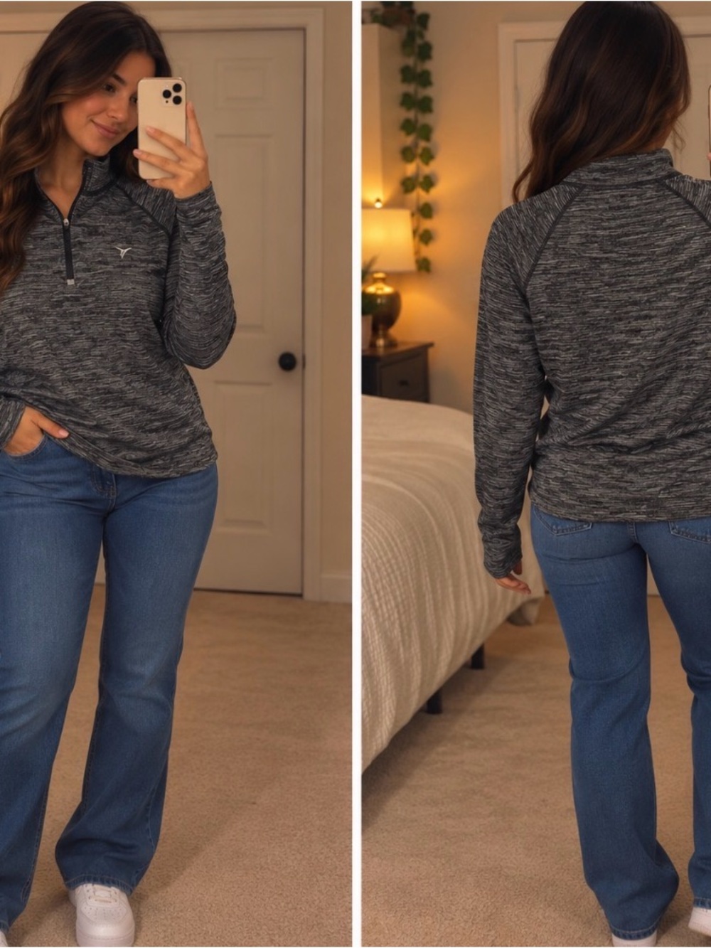 Old Navy Women's Charcoal Heather Quarter-Zip Pullover